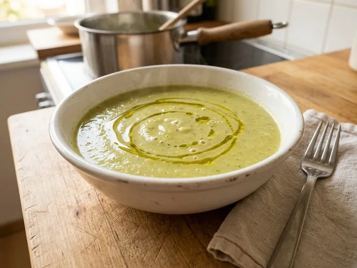 Ilustración de marca de un bol de crema de calabacín