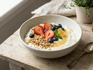 Bol de yogur con fruta y avena