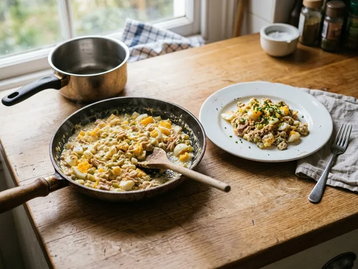 Ilustración de marca de un plato con huevos cocidos rellenos de atún