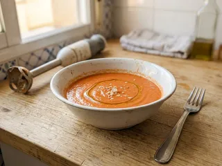 Ilustración de marca de una jarra de salmorejo sin pan