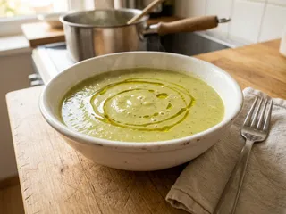 Ilustración de marca de un bol de crema de calabacín